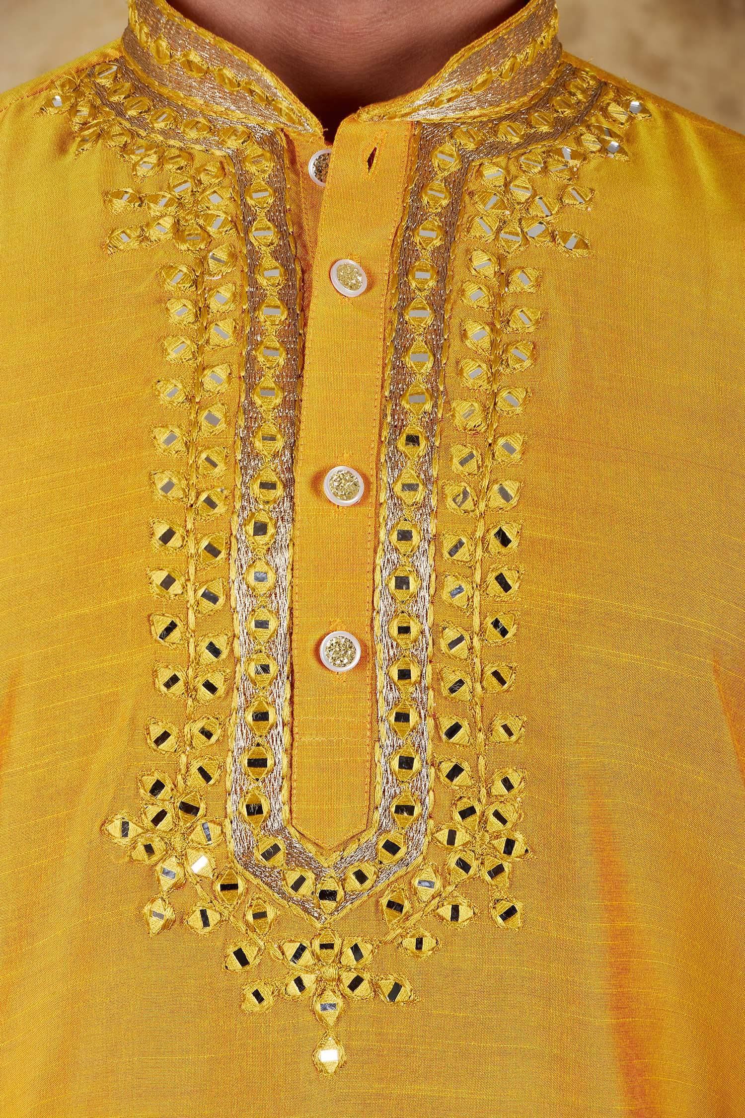 Bluesaanchi Men's Mirror Magic Yellow Kurta Set - Distacart