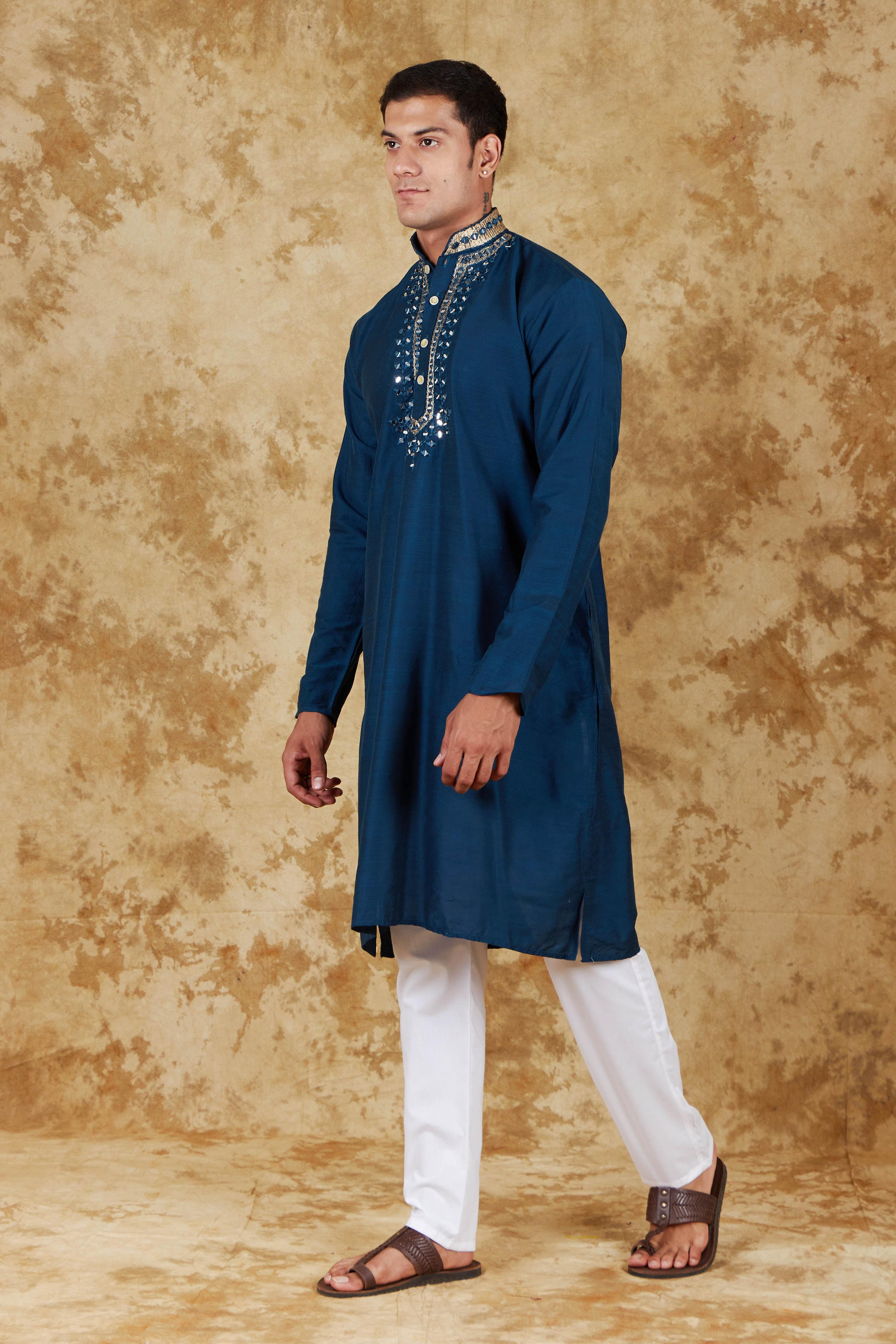 Bluesaanchi Men's Mirror Magic Berkeley Blue Kurta Set - Distacart