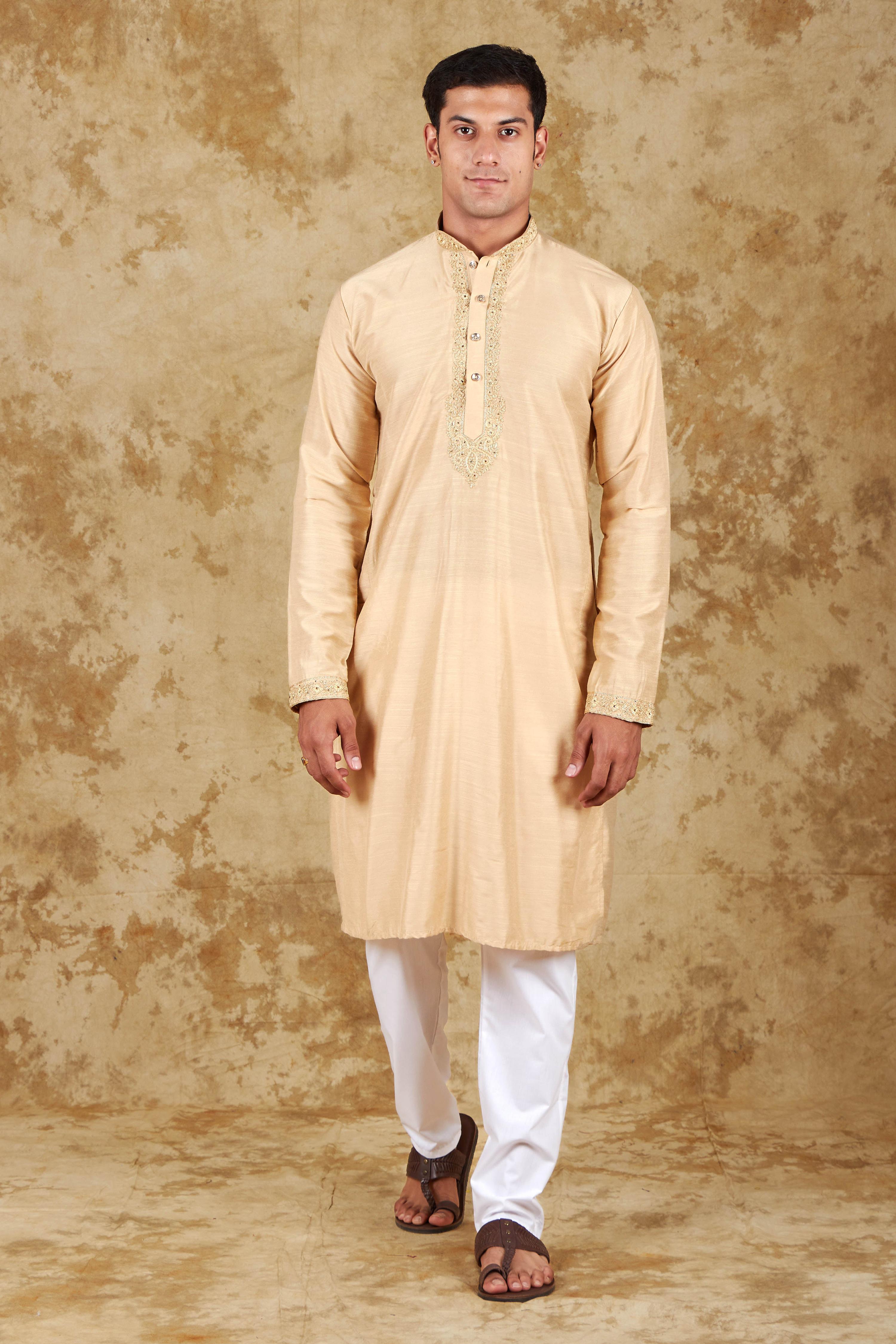 Bluesaanchi Men's Sunshine Handwoven Embroidered CornsilkKurta Set - Distacart