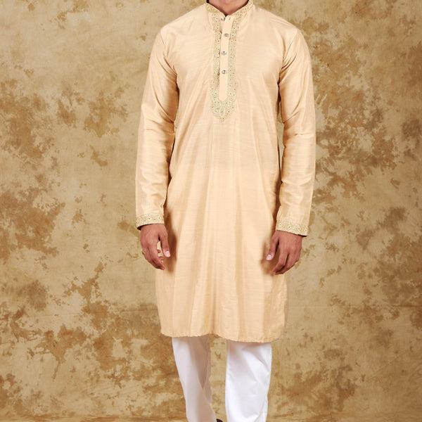 Bluesaanchi Men's Sunshine Handwoven Embroidered CornsilkKurta Set - Distacart