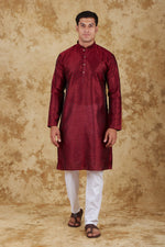 Thumbnail for Bluesaanchi Men's Maroon Banarasi Silk Kurta Set - Distacart