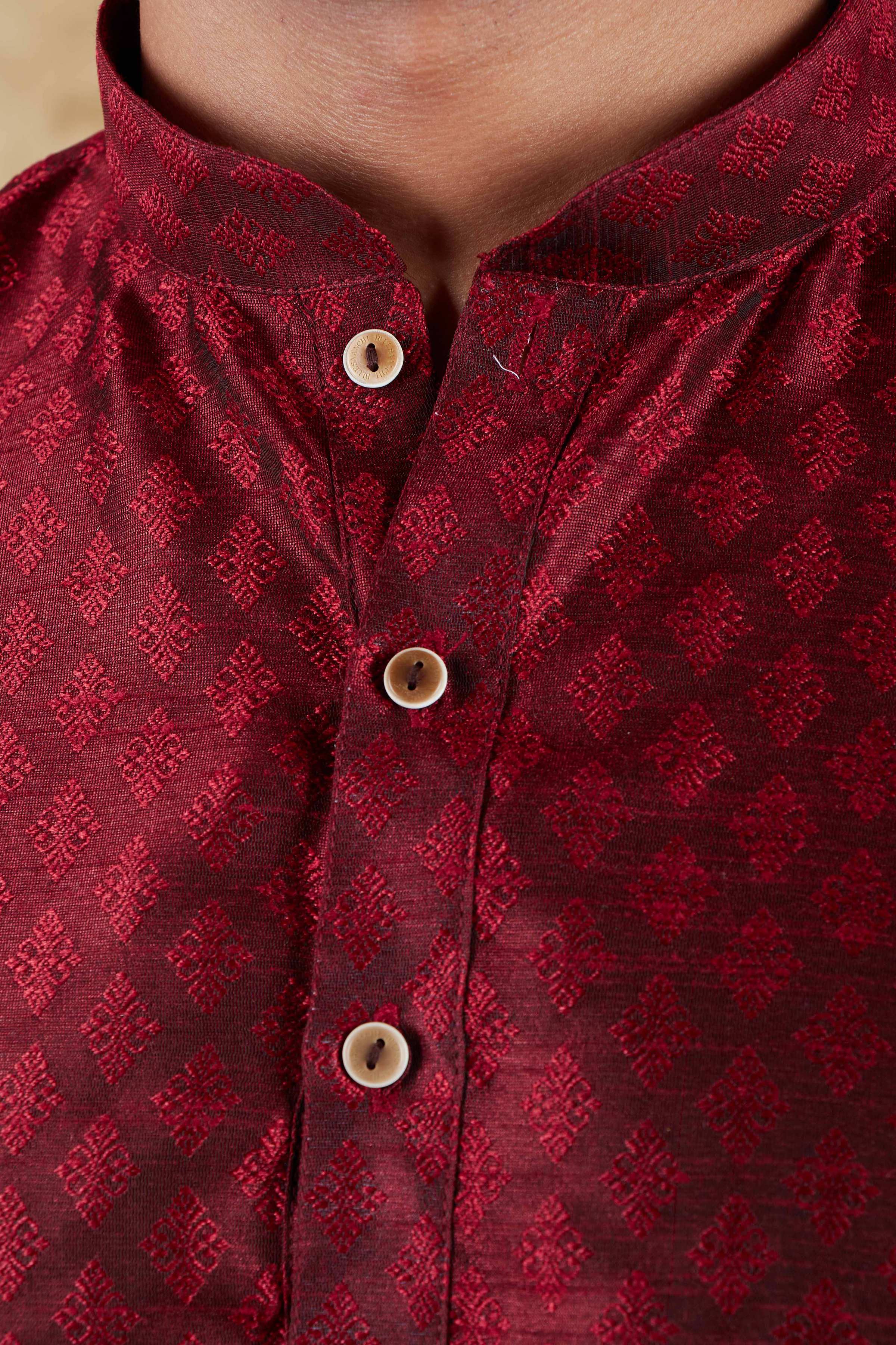 Bluesaanchi Men's Maroon Banarasi Silk Kurta Set - Distacart