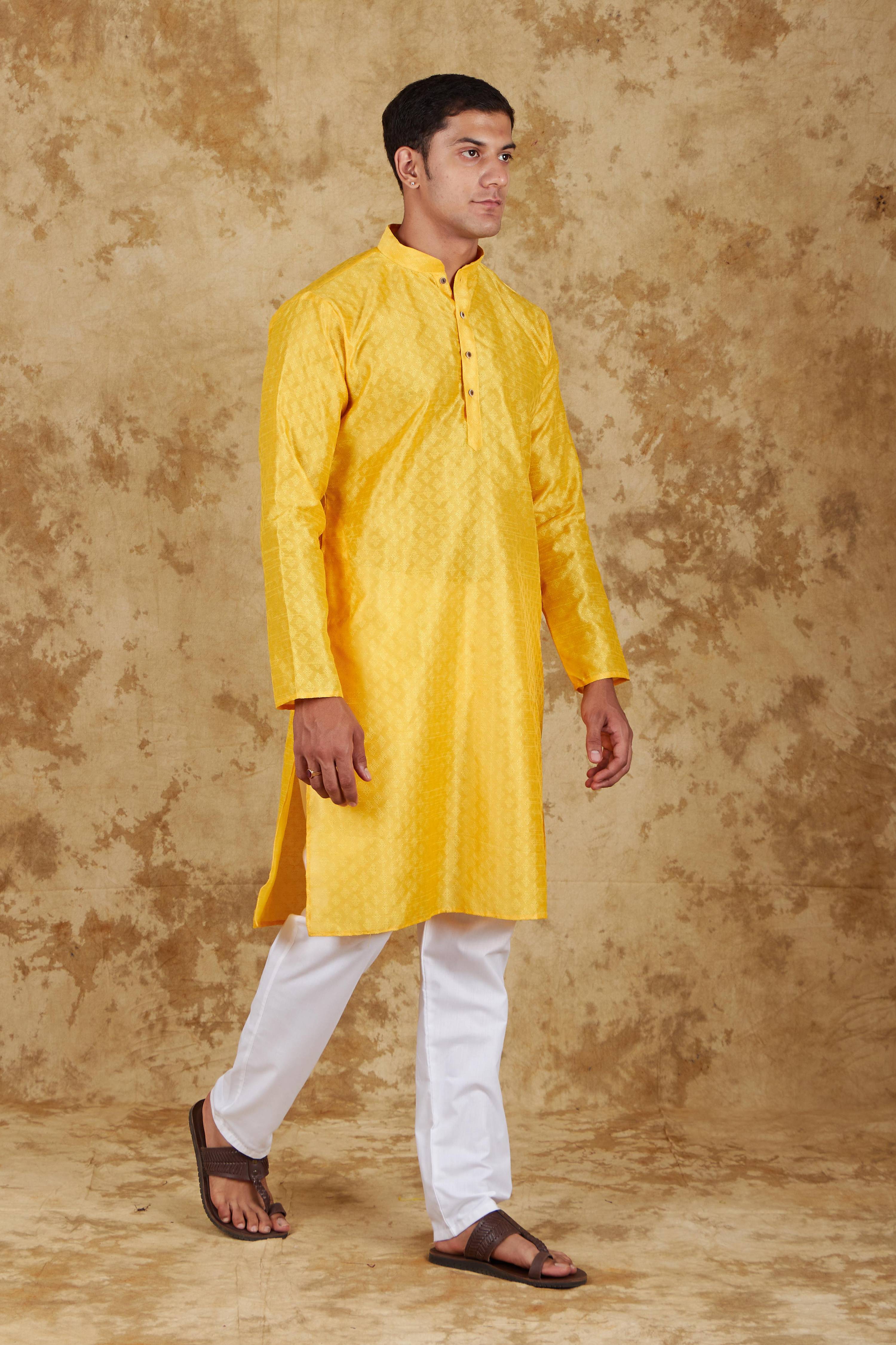 Bluesaanchi Men's Mango Banarasi Silk Kurta Set - Distacart