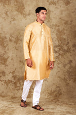 Thumbnail for Bluesaanchi Men's Cream Banarasi Silk Kurta Set - Distacart