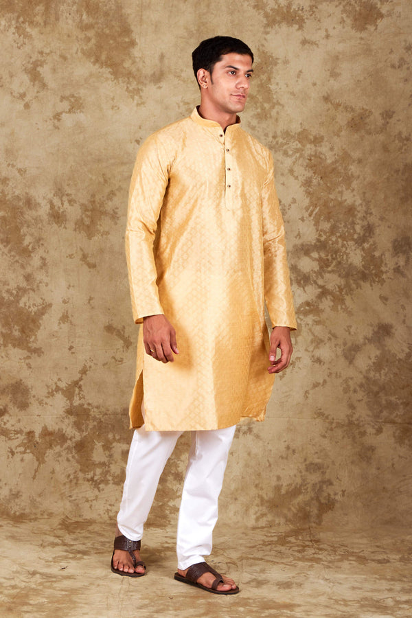 Bluesaanchi Men's Cream Banarasi Silk Kurta Set - Distacart