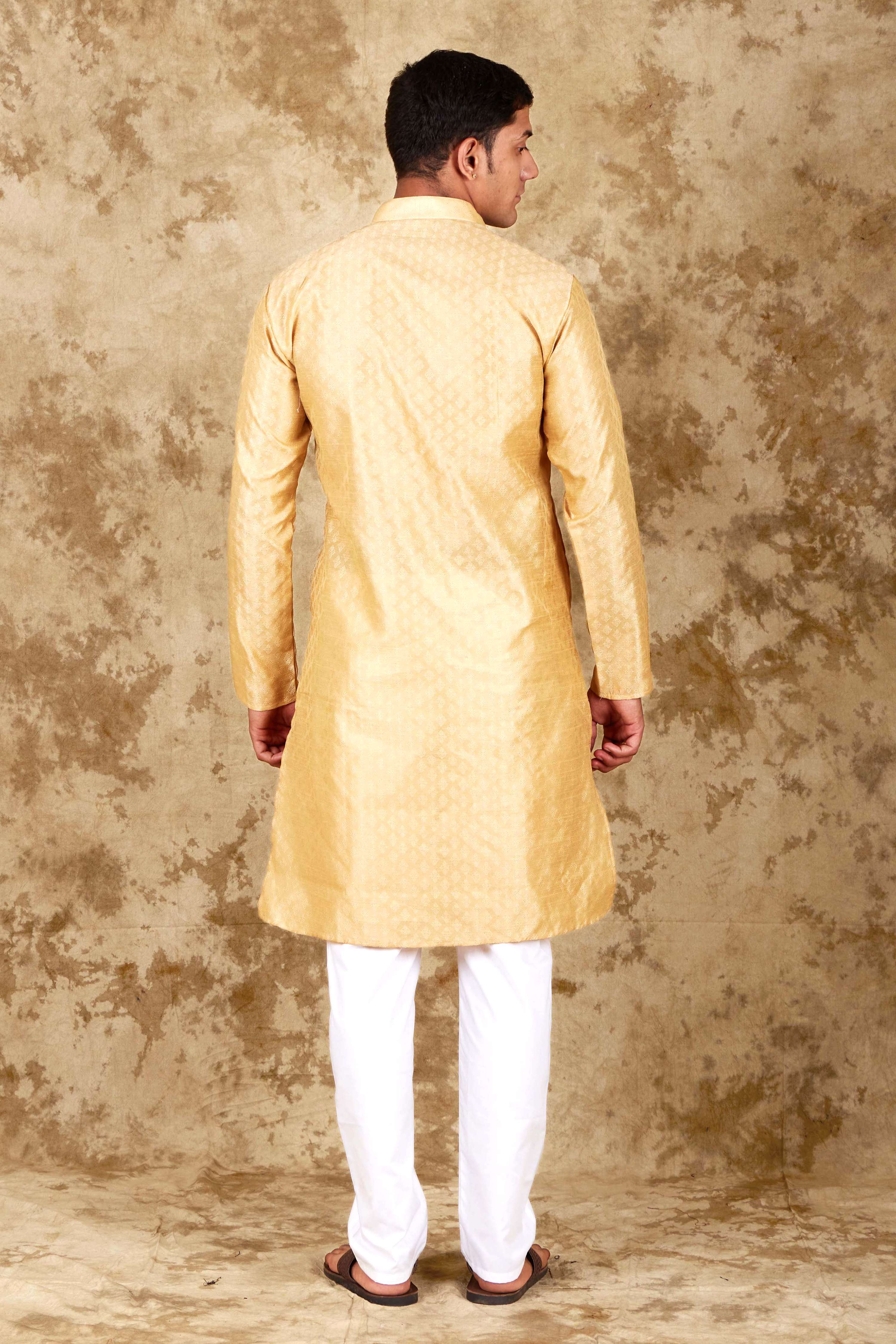 Bluesaanchi Men's Cream Banarasi Silk Kurta Set - Distacart