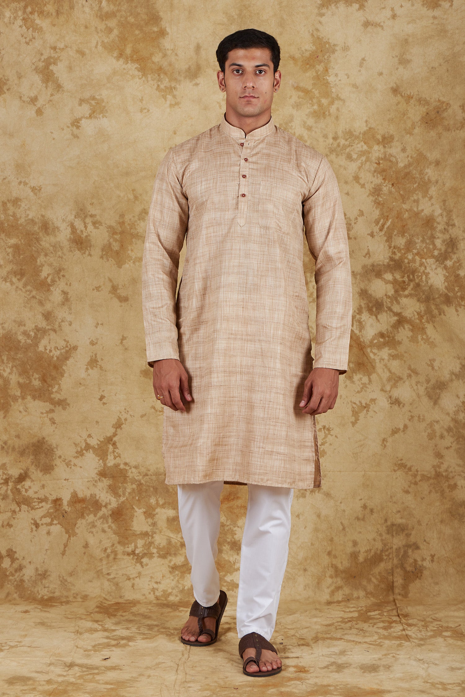 Bluesaanchi Men's Khaki Textured Kurta Set - Distacart