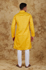 Thumbnail for Bluesaanchi Men's Yellow Textured Kurta Set - Distacart