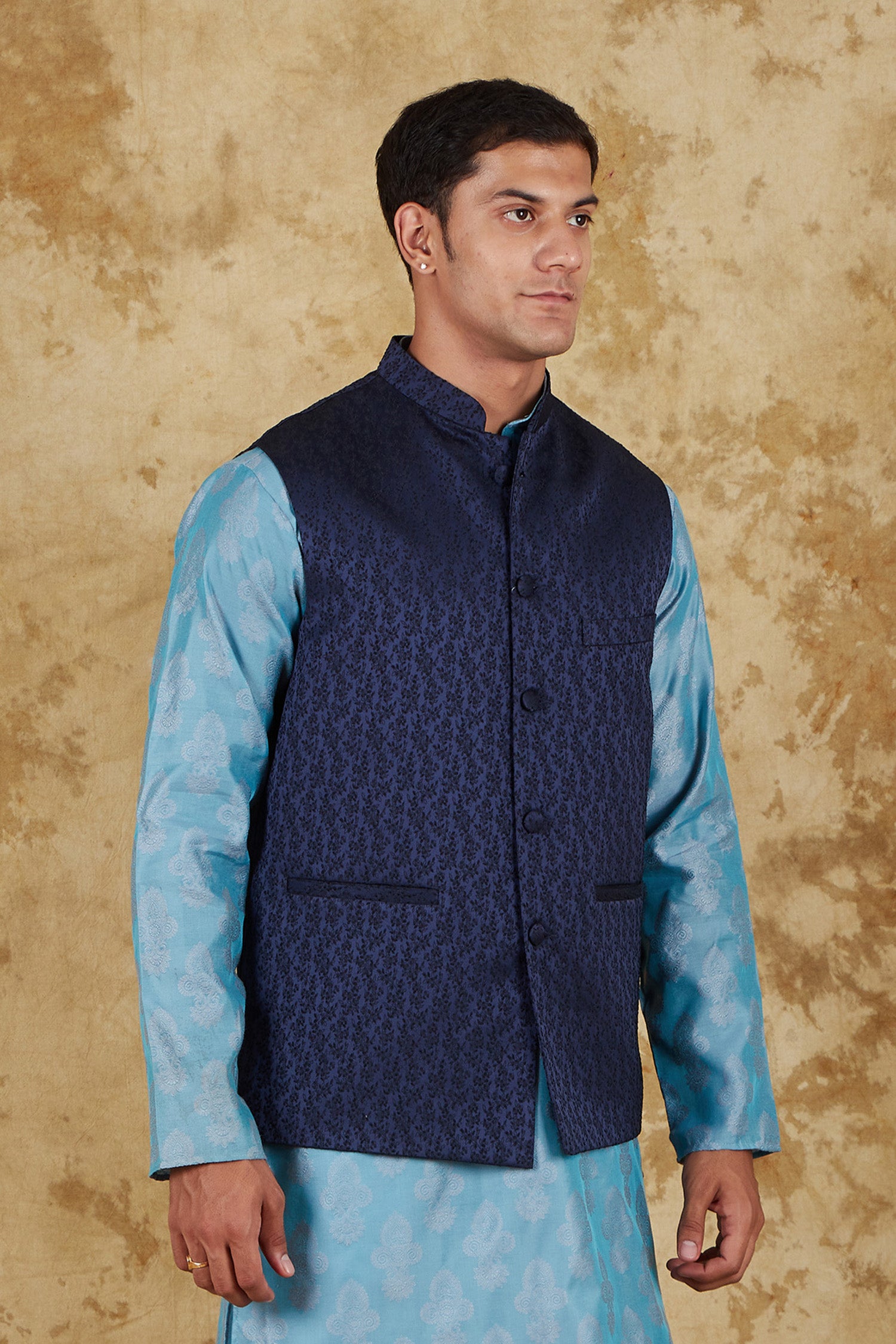 Bluesaanchi Men's Jacquard Blue Waistcoat - Distacart