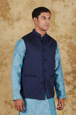 Thumbnail for Bluesaanchi Men's Jacquard Blue Waistcoat - Distacart