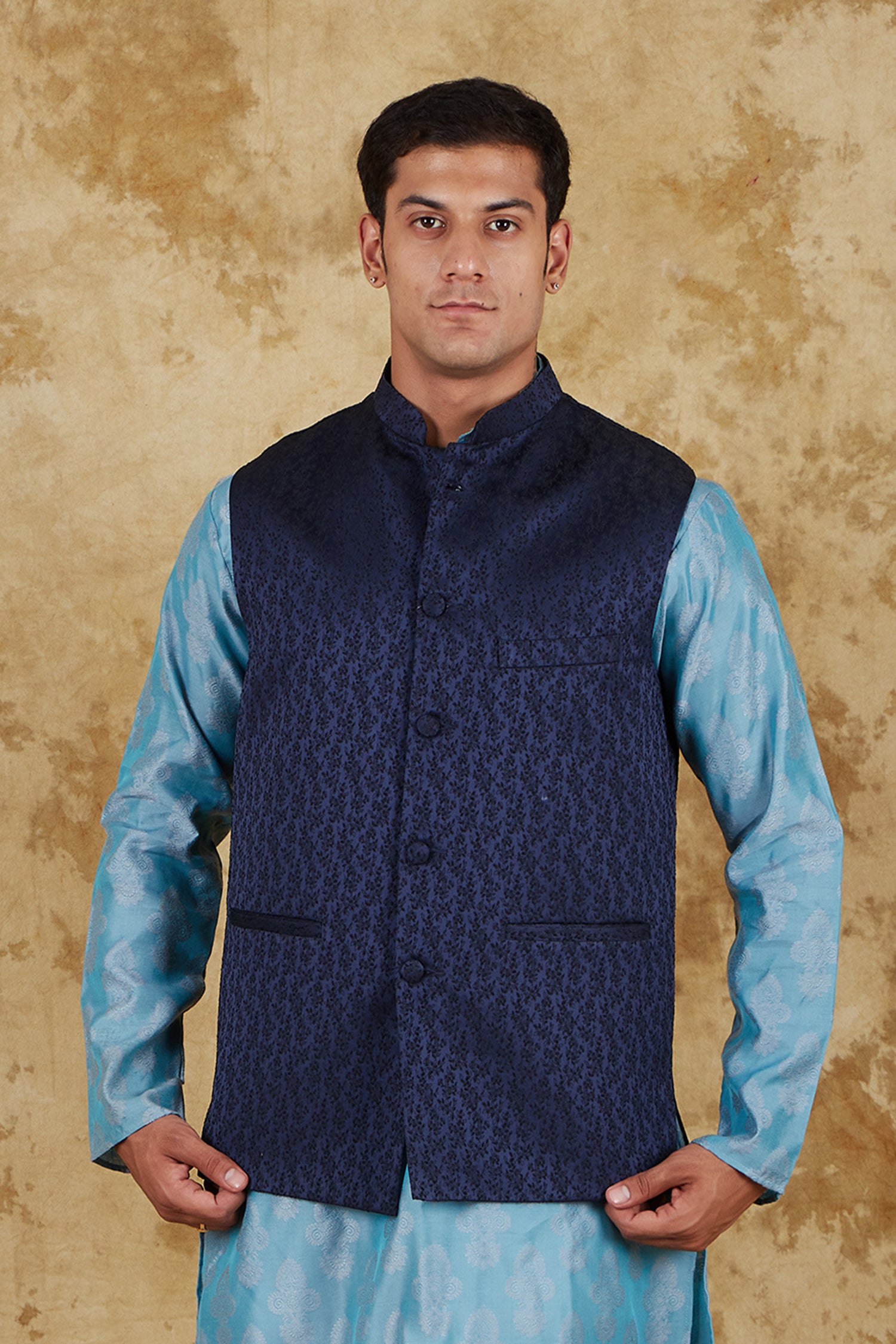 Bluesaanchi Men's Jacquard Blue Waistcoat - Distacart