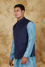 Thumbnail for Bluesaanchi Men's Jacquard Blue Waistcoat - Distacart