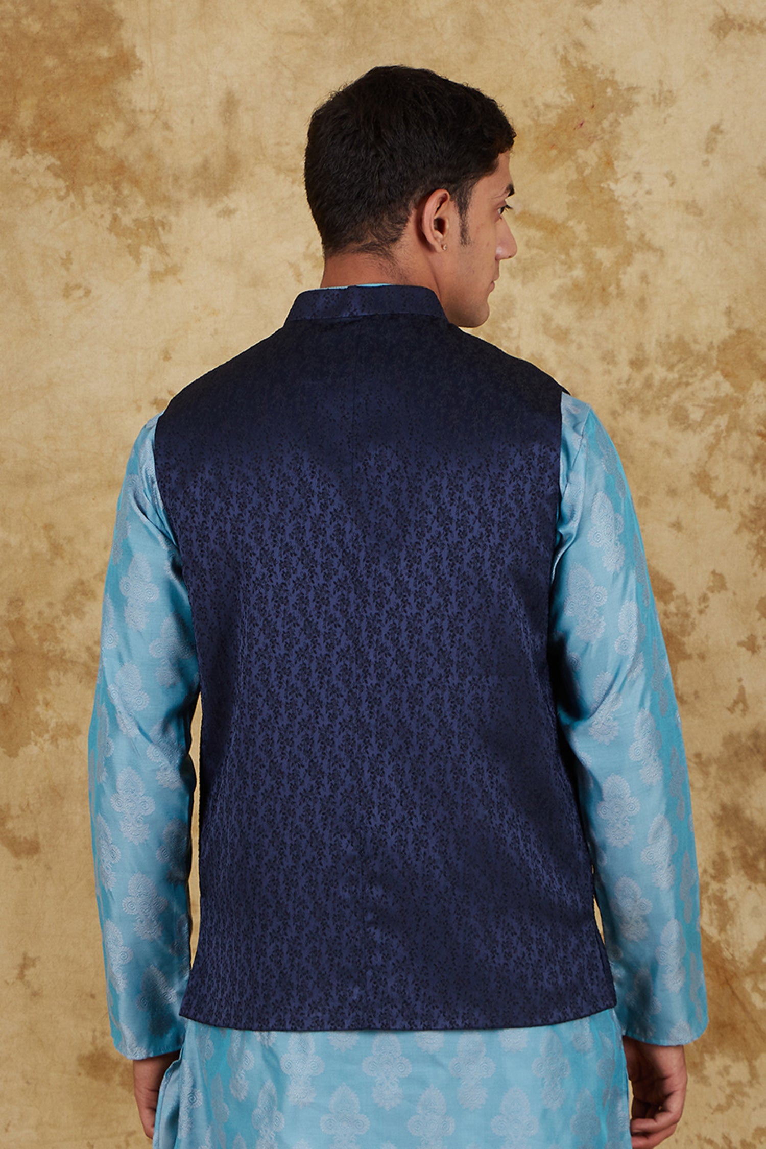 Bluesaanchi Men's Jacquard Blue Waistcoat - Distacart