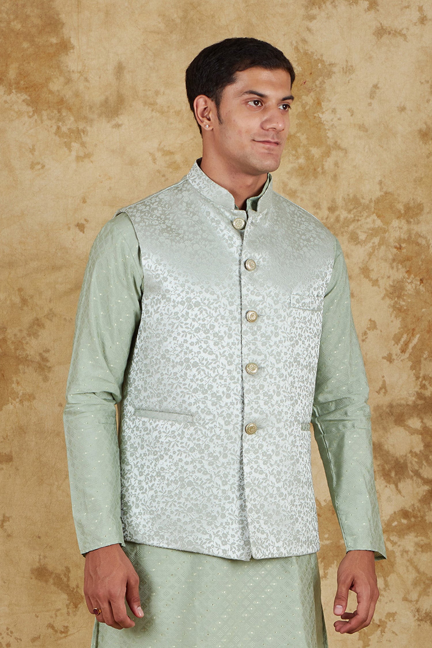 Bluesaanchi Men's Jacquard Celadon Green Waistcoat - Distacart
