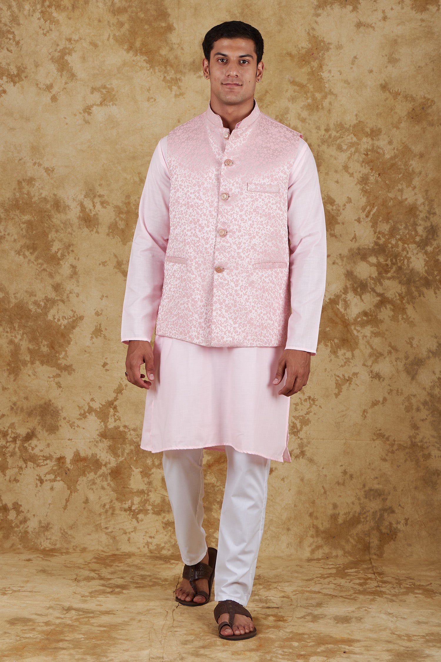 Bluesaanchi Men's Jacquard Misty Rose Waistcoat Kurta Pajama Set - Distacart