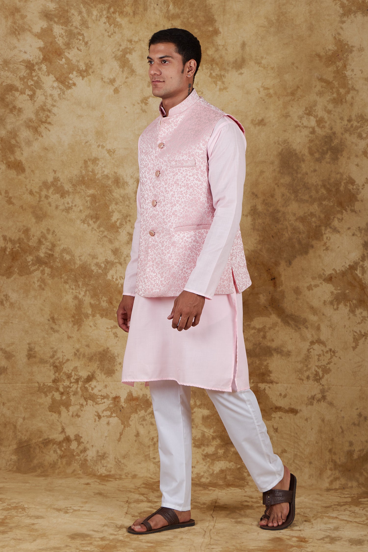 Bluesaanchi Men's Jacquard Misty Rose Waistcoat Kurta Pajama Set - Distacart
