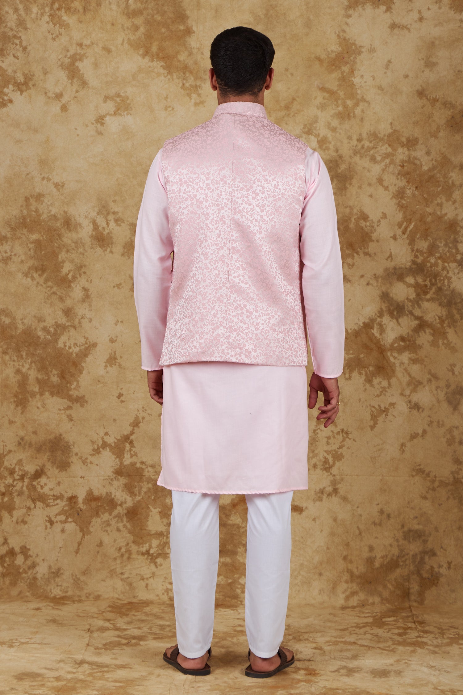 Bluesaanchi Men's Jacquard Misty Rose Waistcoat Kurta Pajama Set - Distacart