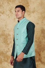Thumbnail for Bluesaanchi Men's Jacquard Mint Green Waistcoat - Distacart