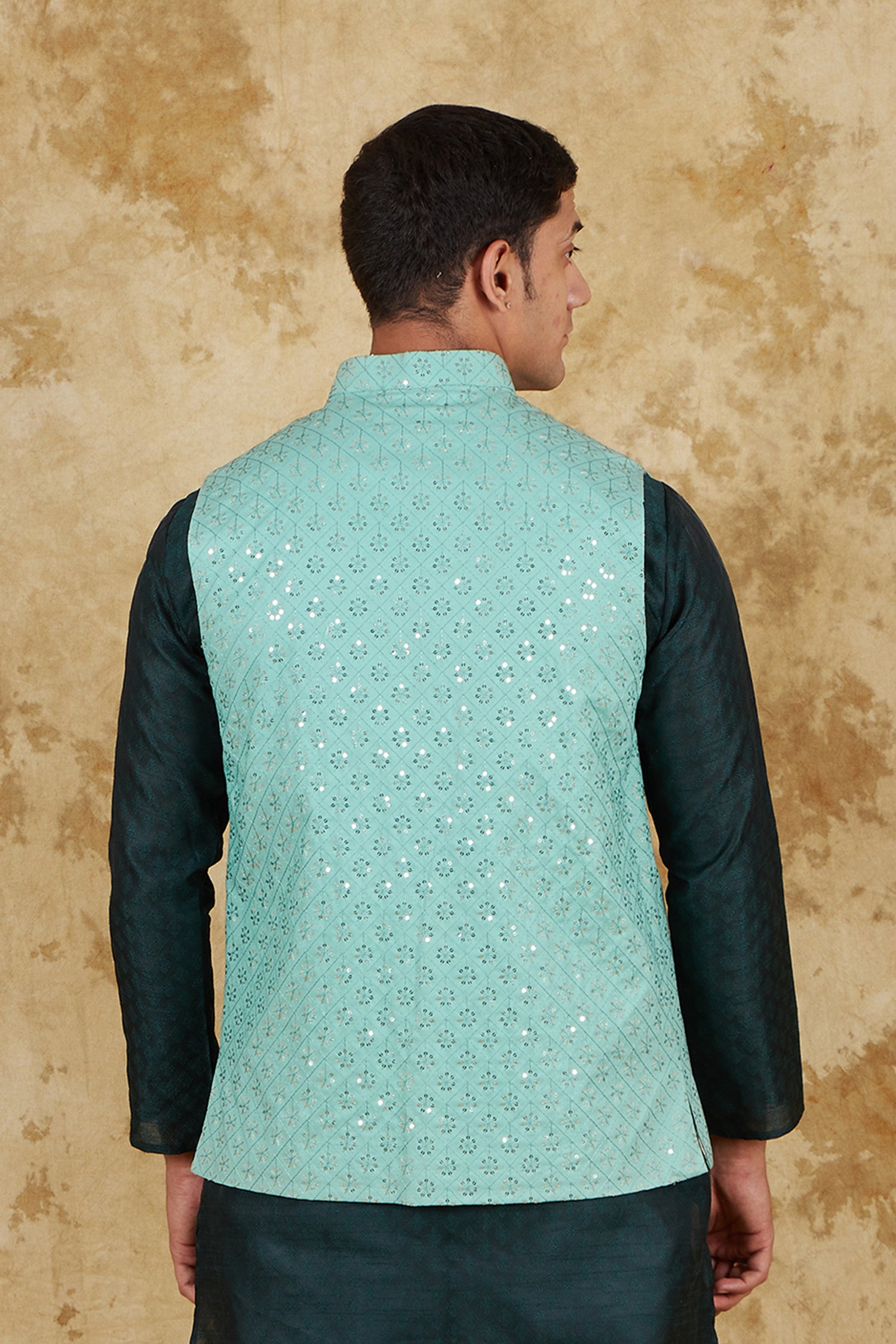 Bluesaanchi Men's Jacquard Mint Green Waistcoat - Distacart