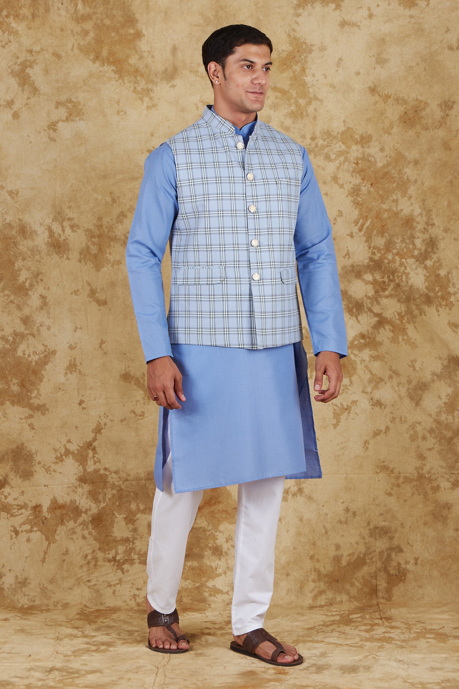 Bluesaanchi Men's Uranian Blue Waistcoat Kurta Pajama Set - Distacart
