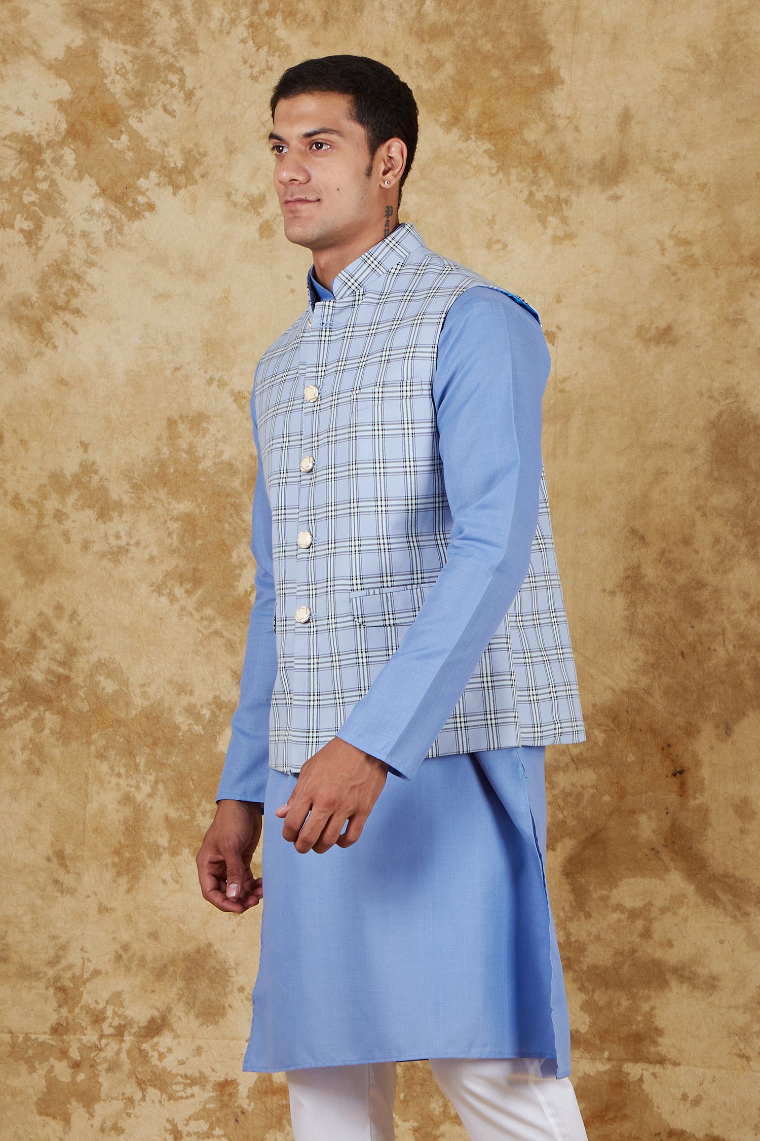 Bluesaanchi Men's Uranian Blue Waistcoat Kurta Pajama Set - Distacart