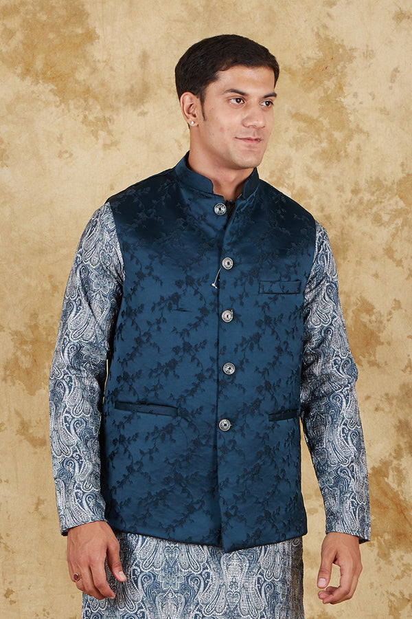 Bluesaanchi Men's Jacquard Indigo Dye Waistcoat - Distacart