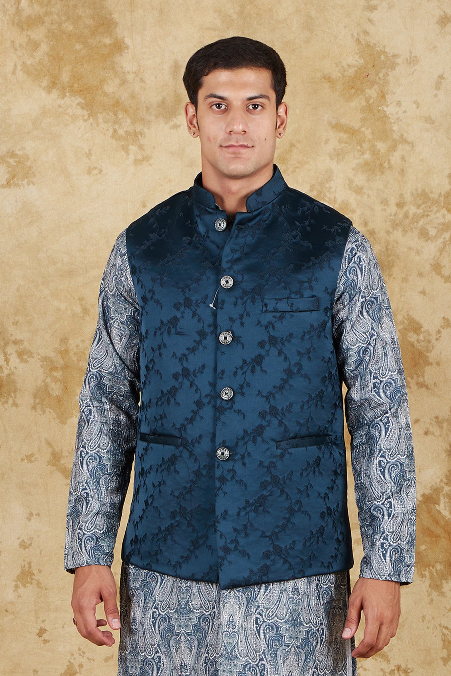 Bluesaanchi Men's Jacquard Indigo Dye Waistcoat - Distacart