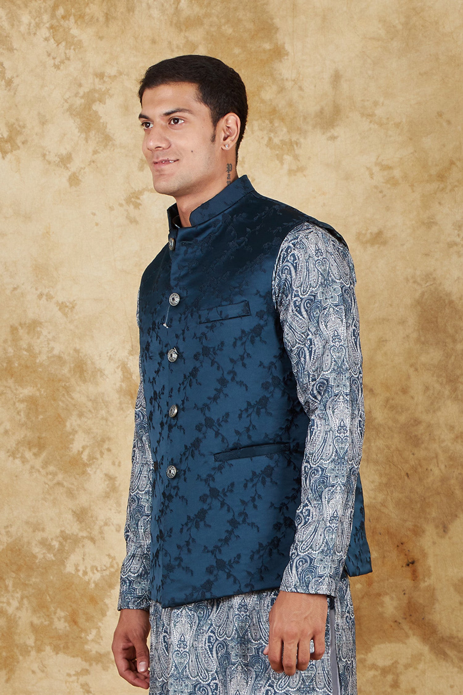 Bluesaanchi Men's Jacquard Indigo Dye Waistcoat - Distacart
