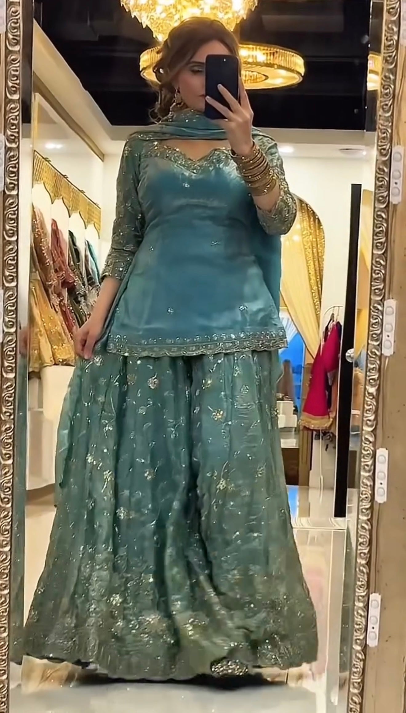 Yash Enterprise Sky Fandy Silk Party Wear Embroidery Sharara Suit Set - Distacart