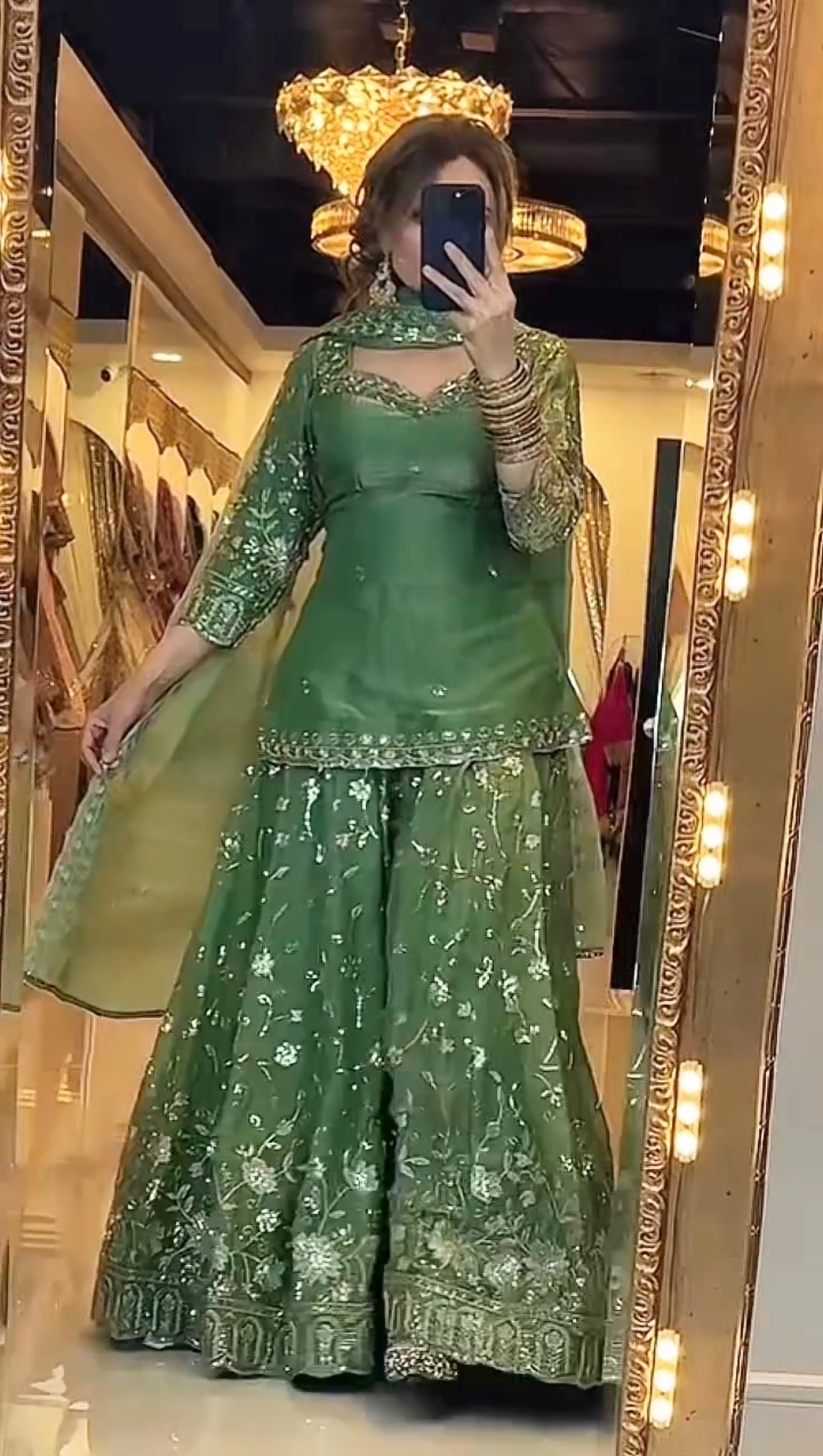 Yash Enterprise Green Fandy Silk Party Wear Embroidery Sharara Suit Set - Distacart