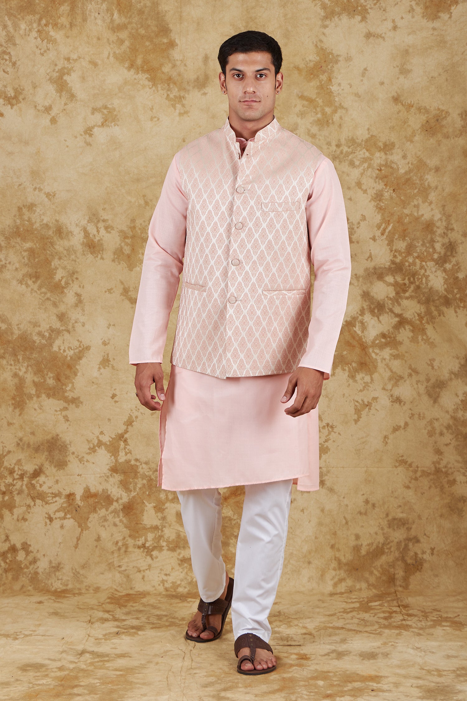 Bluesaanchi Men's Jacquard Rosy Waistcoat Kurta Pajama Set - Distacart
