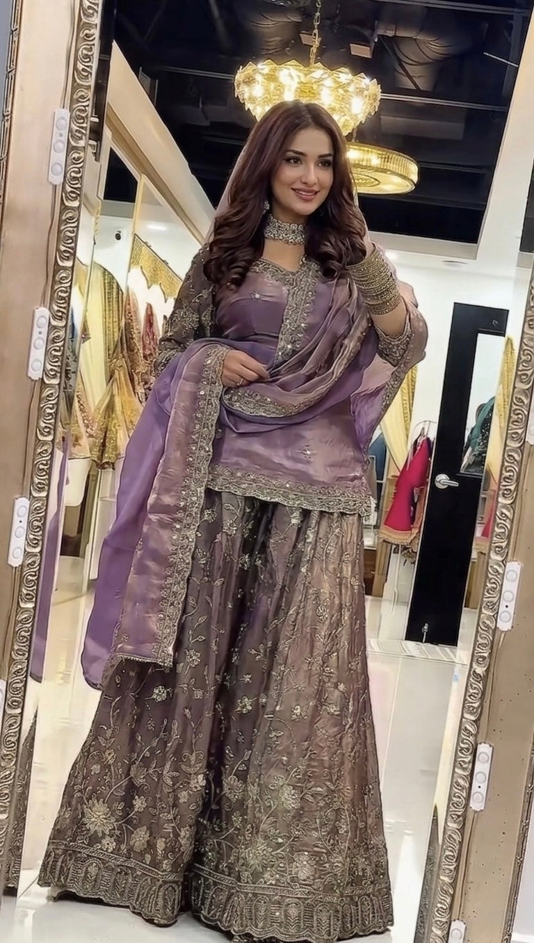Yash Enterprise Light Purple Fandy Silk Party Wear Embroidery Sharara Suit Set - Distacart