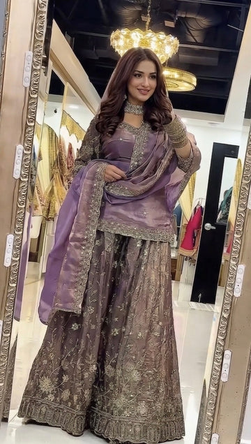 Yash Enterprise Light Purple Fandy Silk Party Wear Embroidery Sharara Suit Set - Distacart