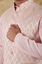 Thumbnail for Bluesaanchi Men's Jacquard Rosy Waistcoat Kurta Pajama Set - Distacart