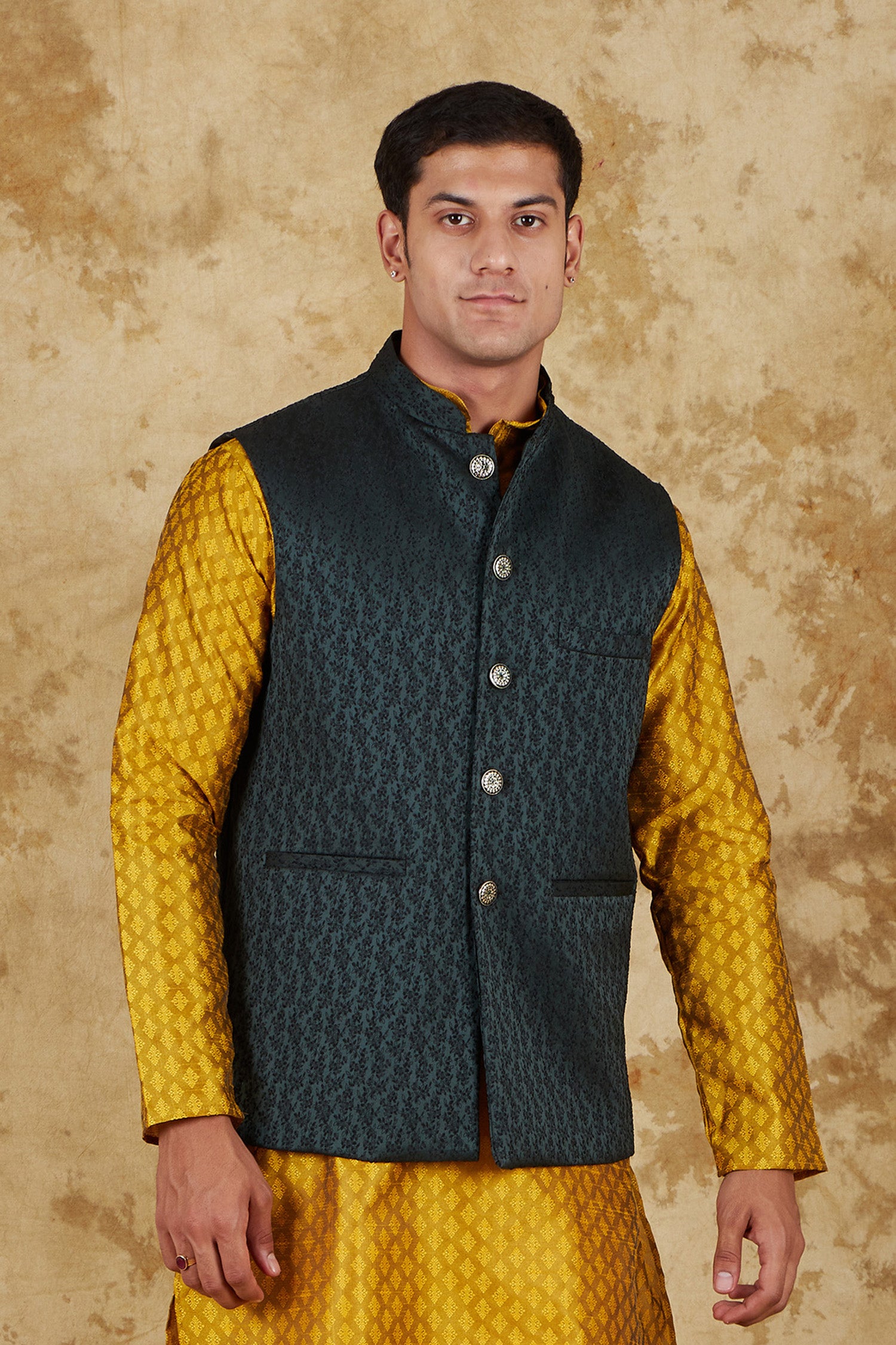 Bluesaanchi Men's Jacquard Brunswick Green Waistcoat - Distacart
