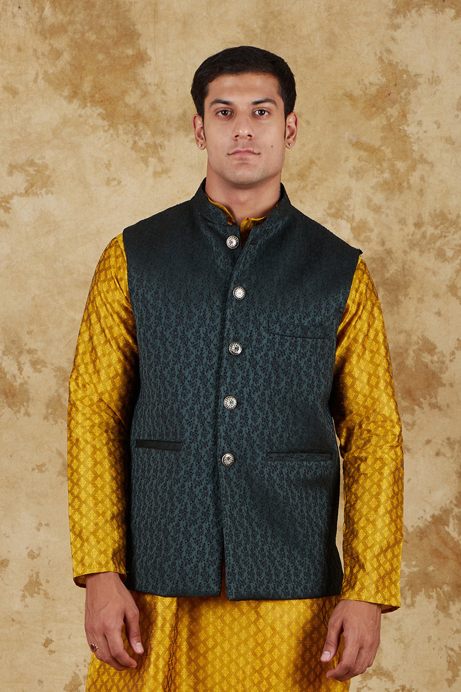 Bluesaanchi Men's Jacquard Brunswick Green Waistcoat - Distacart