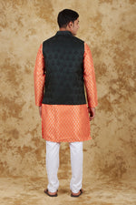 Thumbnail for Bluesaanchi Men's Jacquard Orange Waistcoat Kurta Pajama Set - Distacart