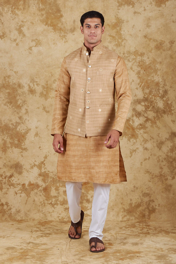 Bluesaanchi Men's Khaki Waistcoat Kurta Pajama Set - Distacart