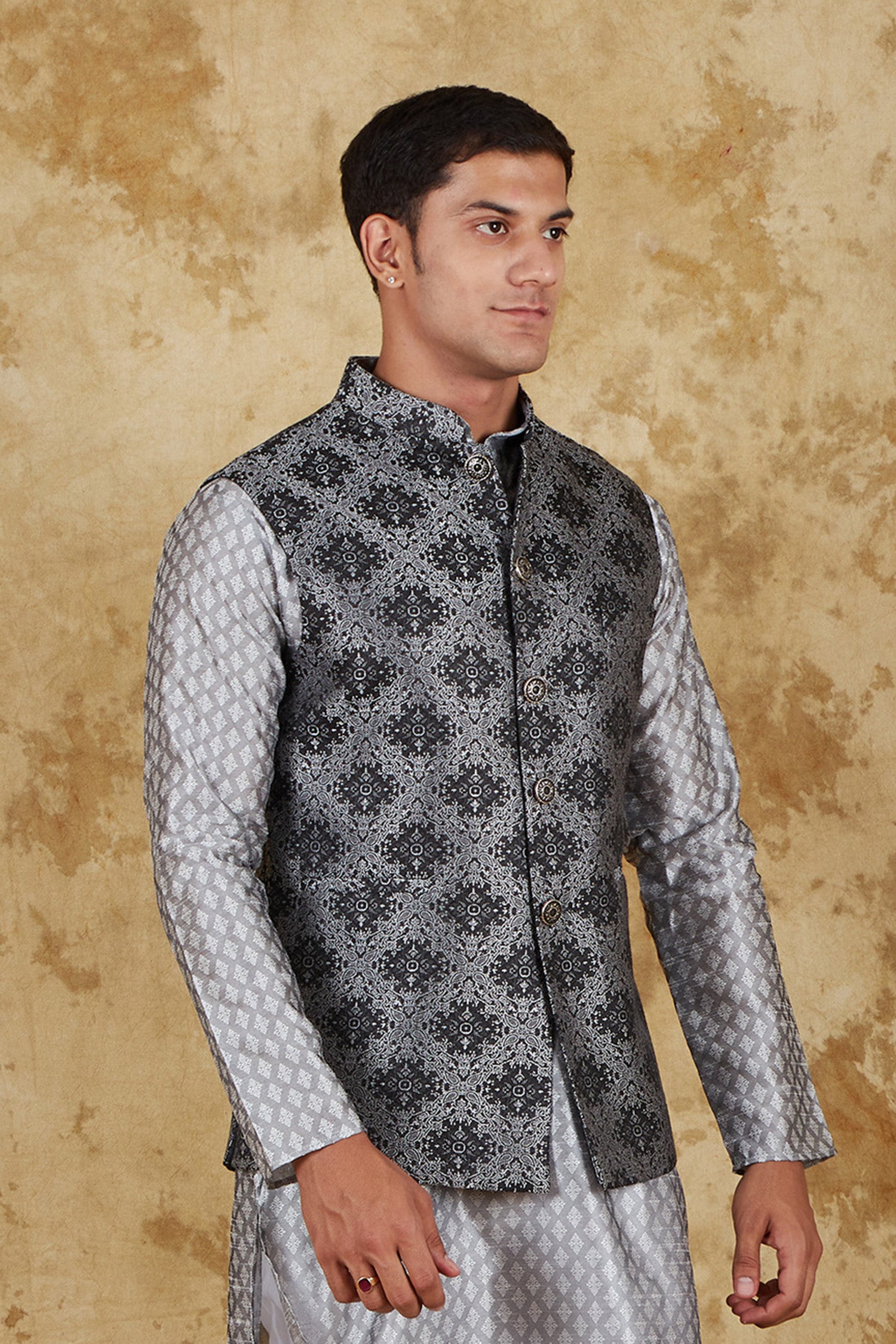 Bluesaanchi Men's Jacquard Grey Waistcoat - Distacart