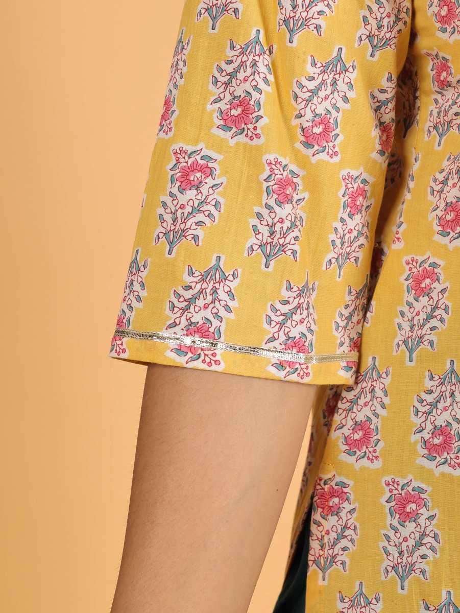 Aramya Straight Soft Cotton Block Print Women's Kurta - Yellow - Distacart