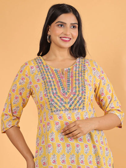 Aramya Straight Soft Cotton Block Print Women's Kurta - Yellow - Distacart