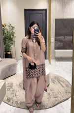 Thumbnail for Yash Enterprise Cream Crepe Silk Party Wear Embroidery Farshi Suit Set - Distacart