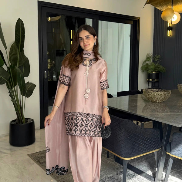 Yash Enterprise Cream Crepe Silk Party Wear Embroidery Farshi Suit Set - Distacart