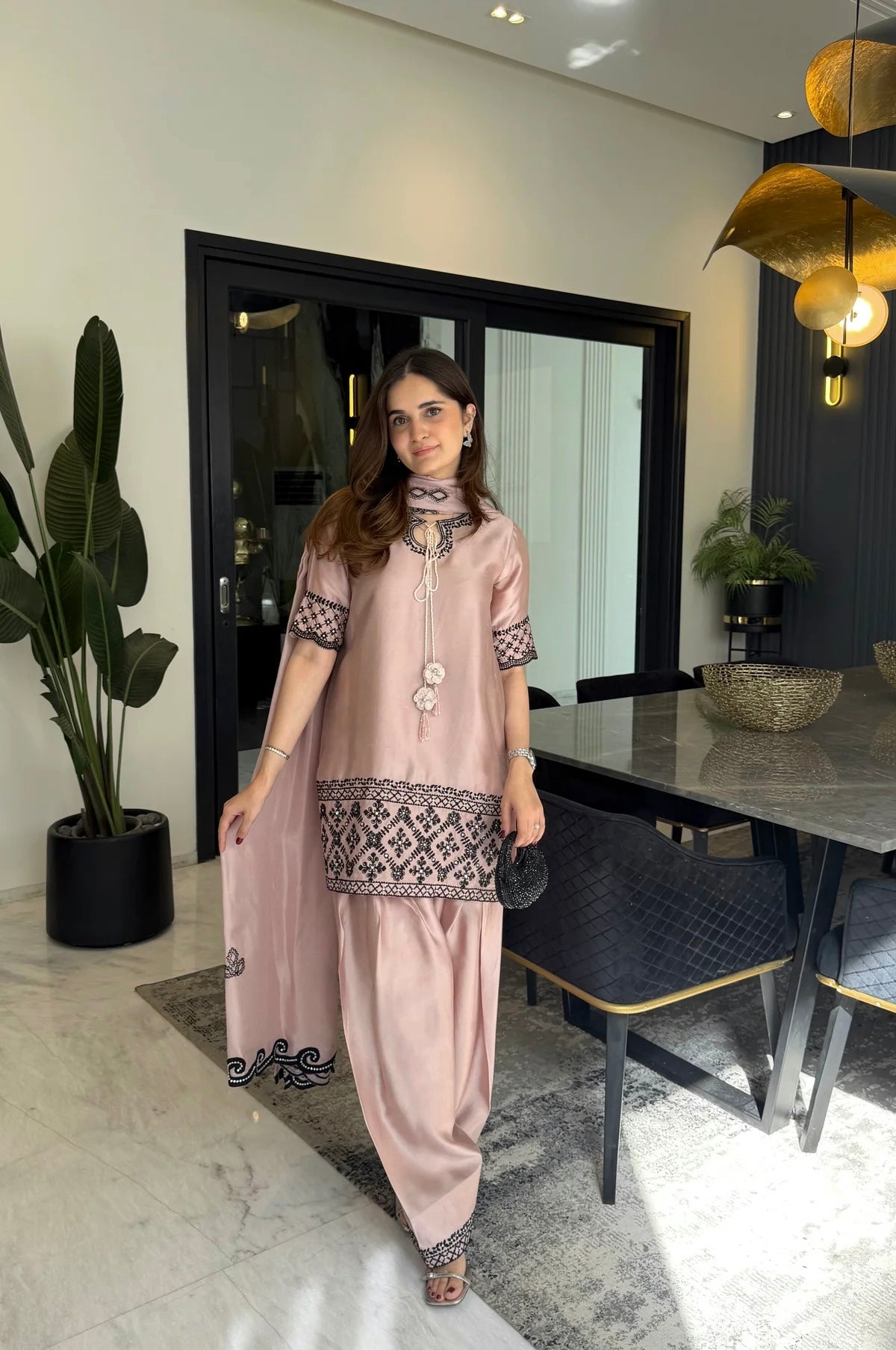 Yash Enterprise Cream Crepe Silk Party Wear Embroidery Farshi Suit Set - Distacart