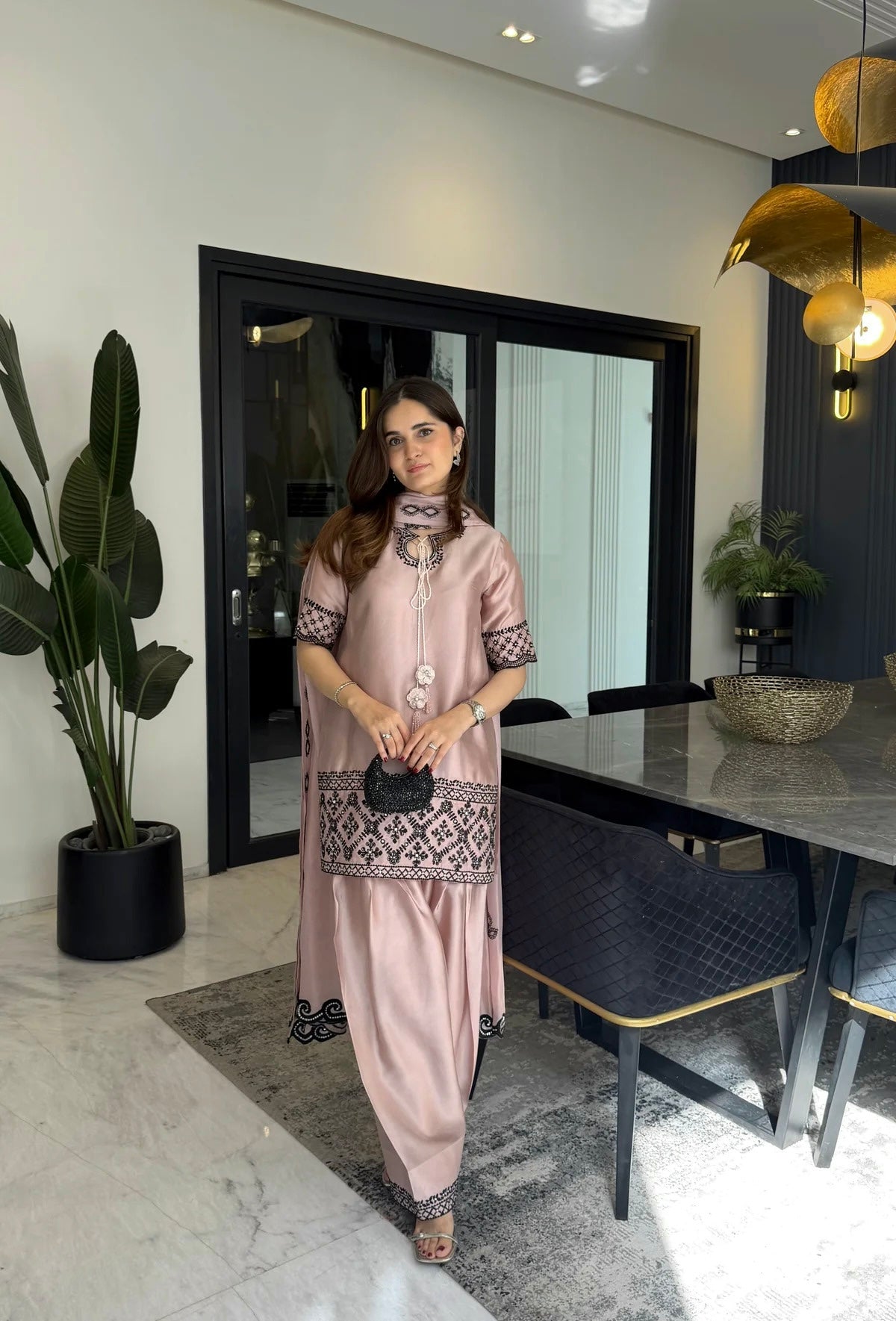 Yash Enterprise Cream Crepe Silk Party Wear Embroidery Farshi Suit Set - Distacart