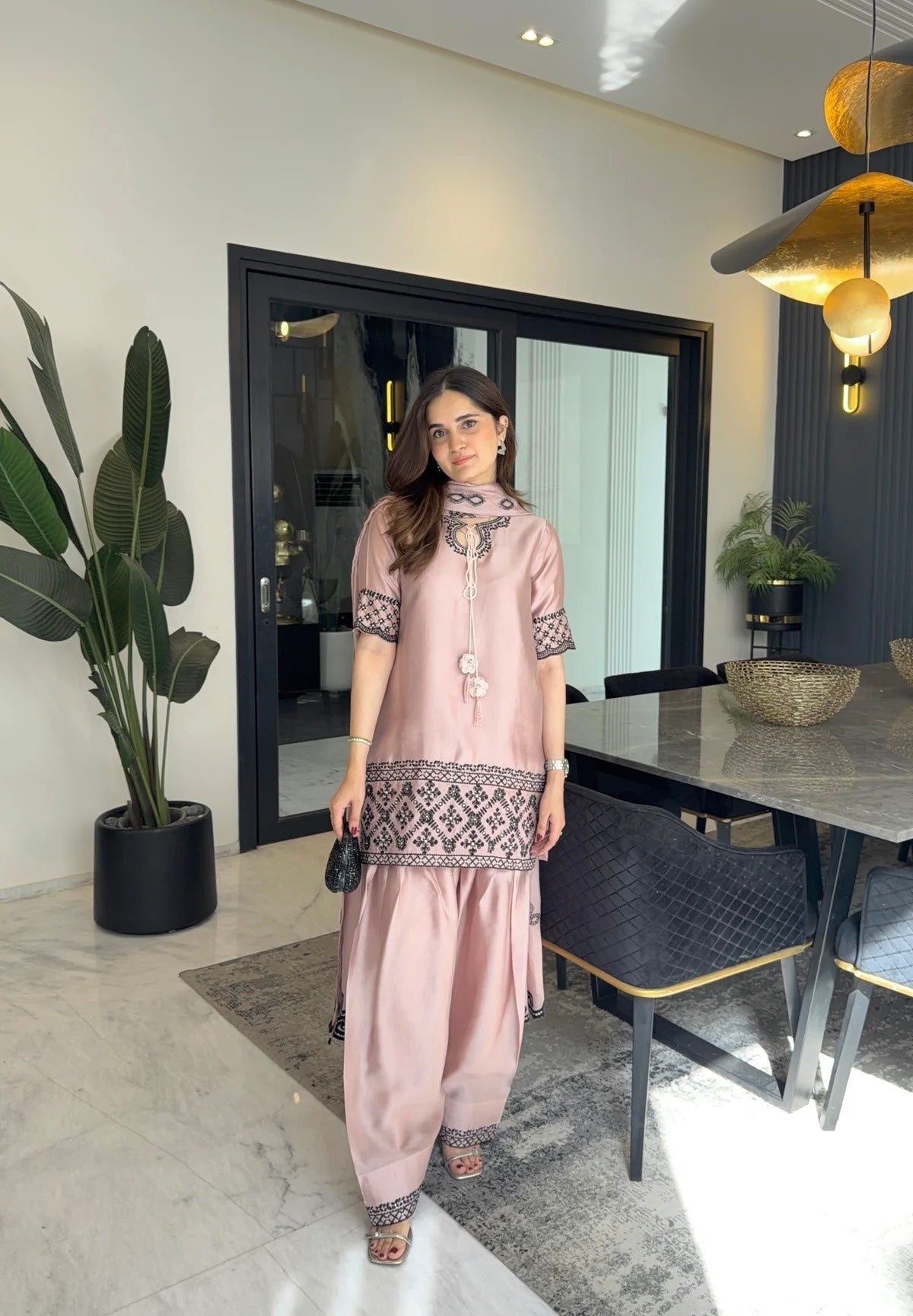 Yash Enterprise Cream Crepe Silk Party Wear Embroidery Farshi Suit Set - Distacart