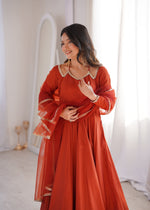 Thumbnail for Evanik Women Rust Ethnic Anarkali Kurta Set for Festive & Wedding Wear - Distacart