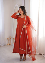 Thumbnail for Evanik Women Rust Ethnic Anarkali Kurta Set for Festive & Wedding Wear - Distacart