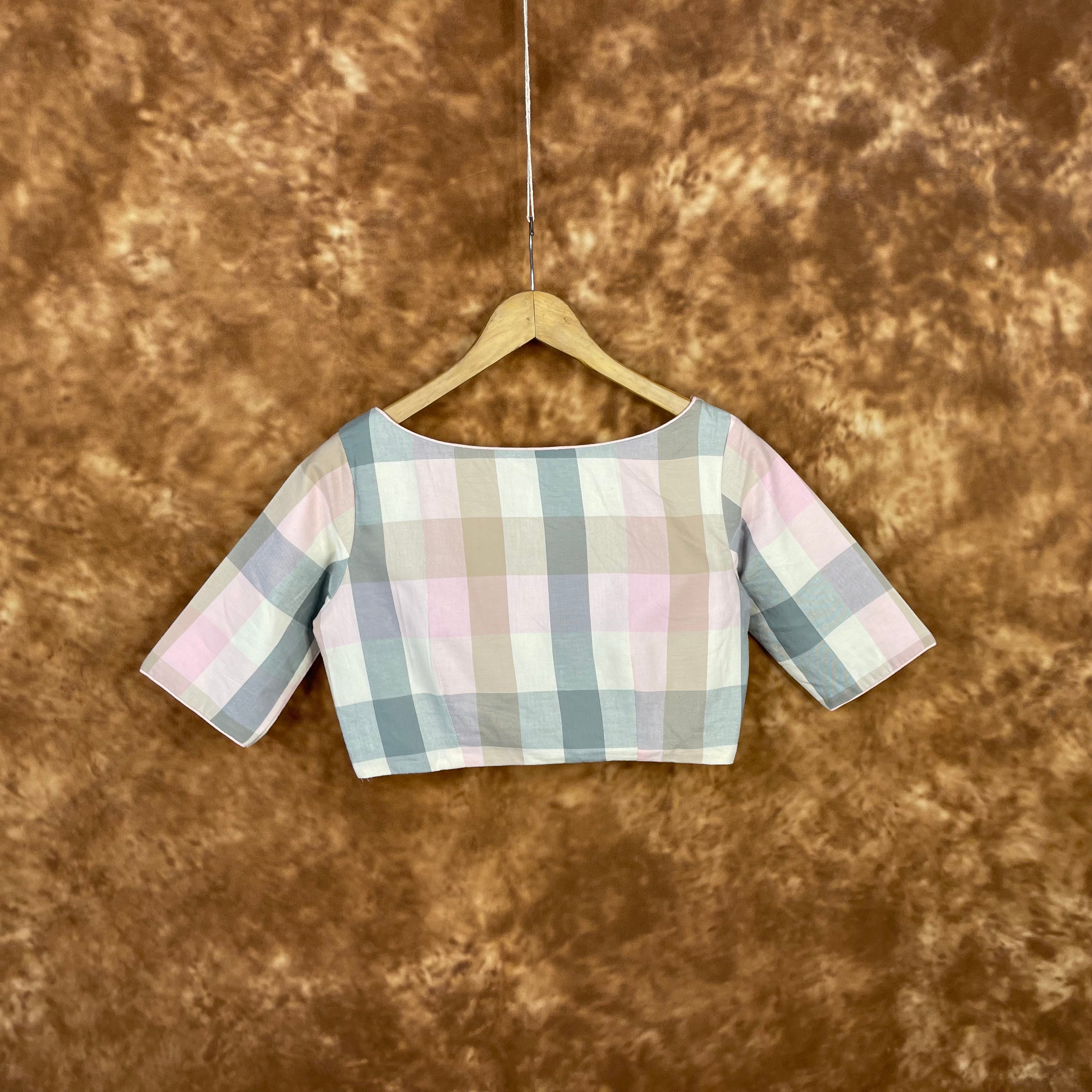 Neck Check Multi Color Coloured Cotton Ready to Wear Blouse - kapda Tailor - Distacart