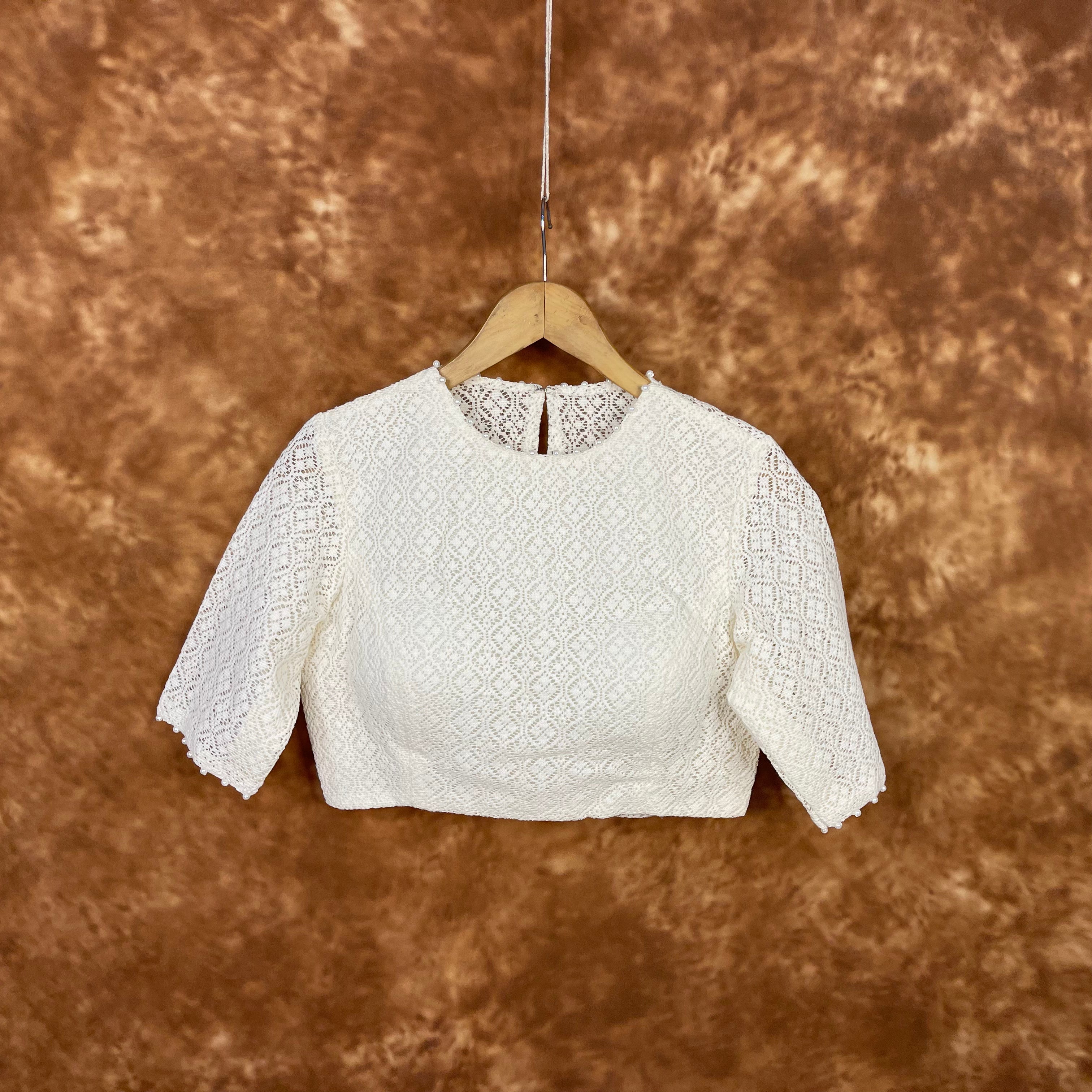 Radiant Glow Cream Coloured Cotton Less Ready to Wear Blouse - kapda Tailor - Distacart